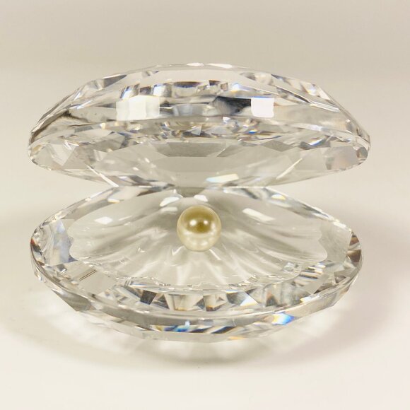 Vintage Swarovski Crystal Clear Clam Shell with Pearl Figurine In Great Shape - Picture 1 of 10